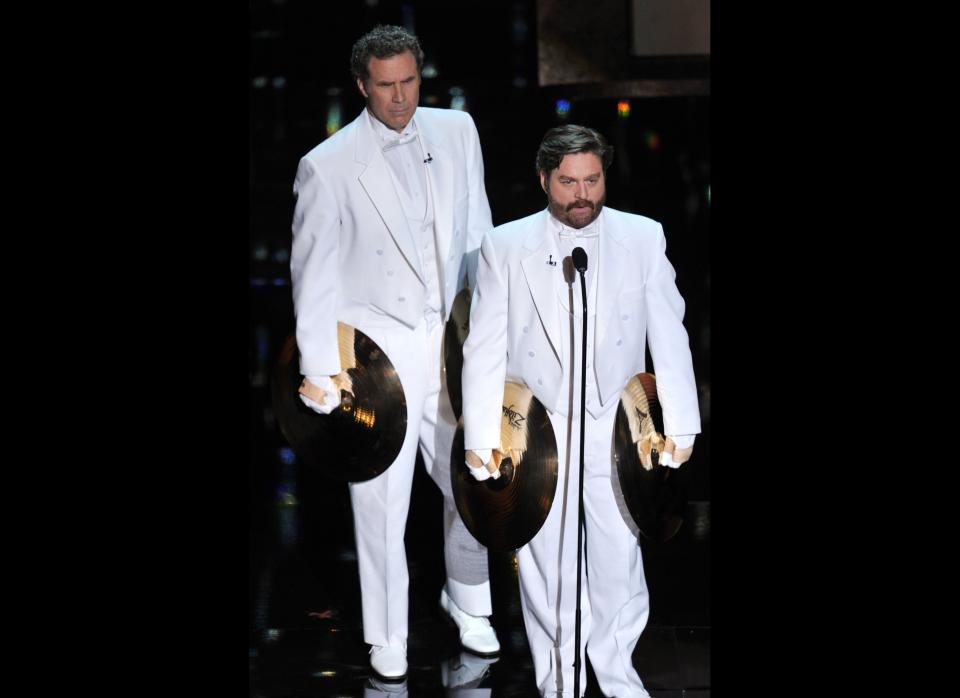 Presenters Will Ferrell (L) and Zach Galifianakis speak onstage during the 84th Annual Academy Awards held at the Hollywood & Highland Center on February 26, 2012 in Hollywood, California.  (Photo by Kevin Winter/Getty Images)