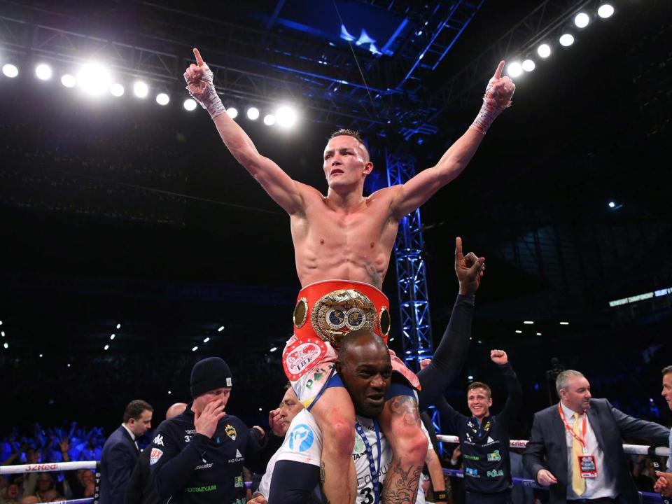 Warrington celebrates after his surprise victory against Selby (Getty)