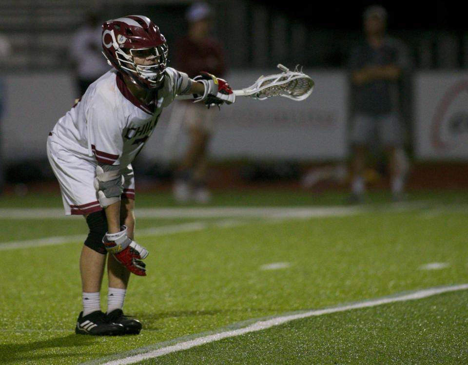 Chiles senior attacker Kelcey Marston (7) celebrates after scoring in a game against Leon on April 12, 2022, at Chiles High School. The Timberwolves won 9-6.