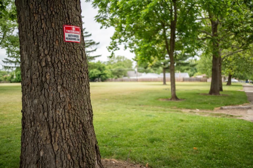 An empty lot at 4025 Astor Avenue. The lot, formerly Pinecrest Elementary, is one of a dozen properties maintained by Columbus City Schools not currently used directly by the district.