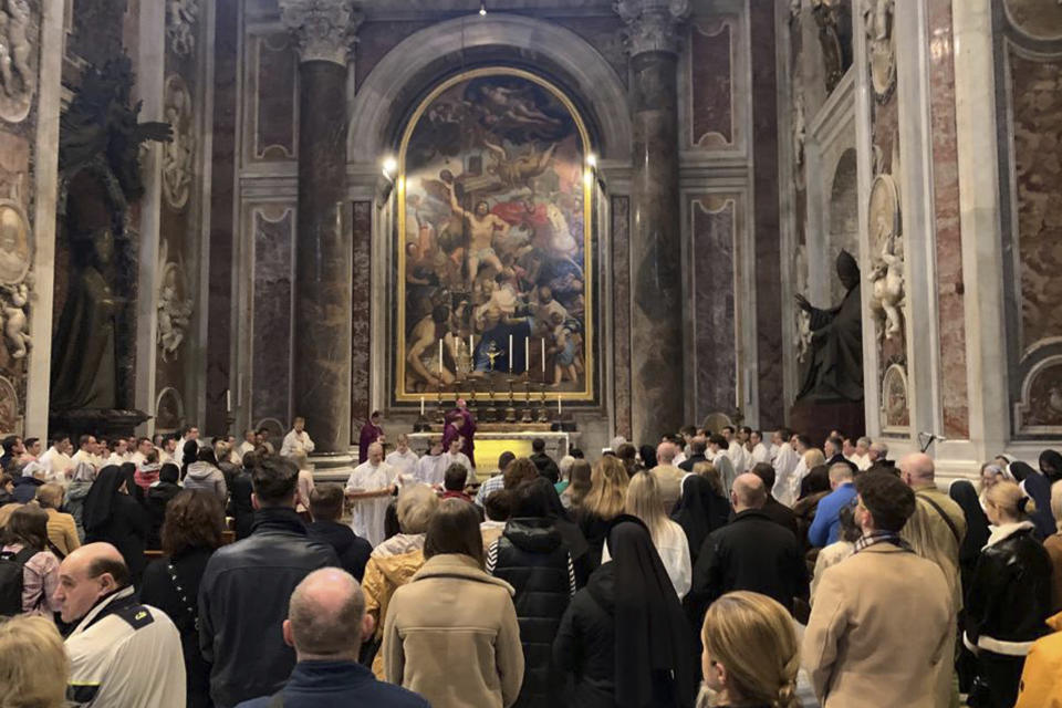 Archbishop Stanislaw Gadecki celebrates Mass at St. Peter's Basilica at the Vatican, Thursday, March 9, 2023. The head of the Polish bishops conference, Archbishop Stanislaw Gadecki, strongly defended the late pope and appealed to “all people of good will” to not destroy his legacy. Gadecki celebrated Mass at John Paul II’s tomb at St. Peter’s Basilica at the Vatican, praying for those who were seeking to discredit the pontiff. (Episkopat.PL via AP)