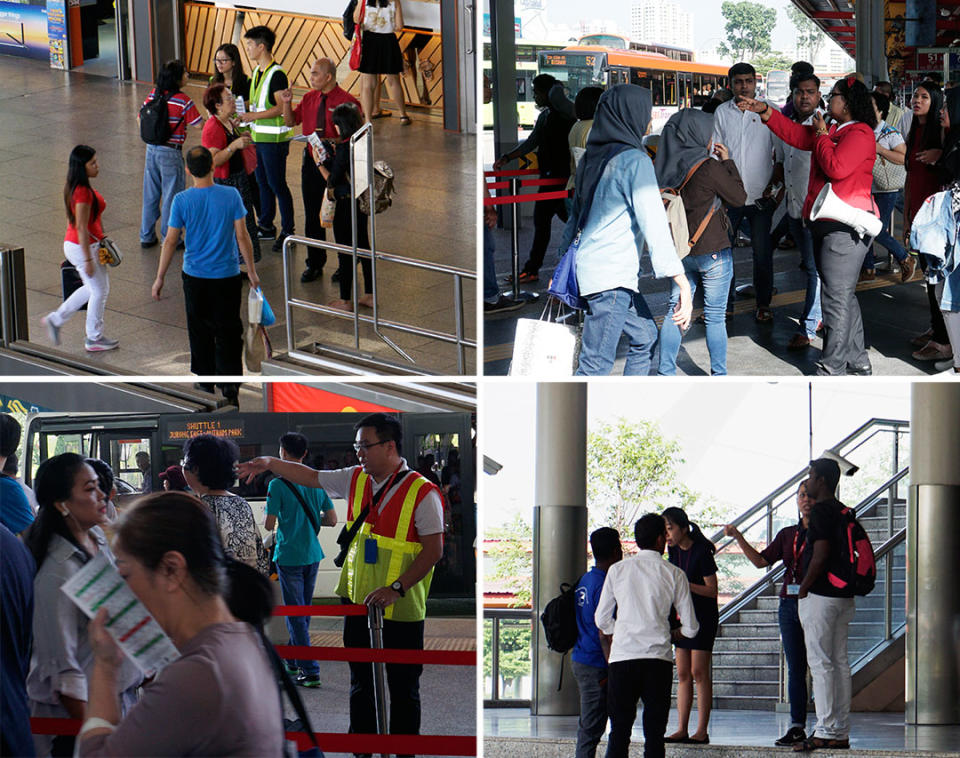 Staff around Jurong East MRT station seen assisting commuters on Sunday (10 December). (PHOTOS: Dhany Osman / Yahoo New Singapore)