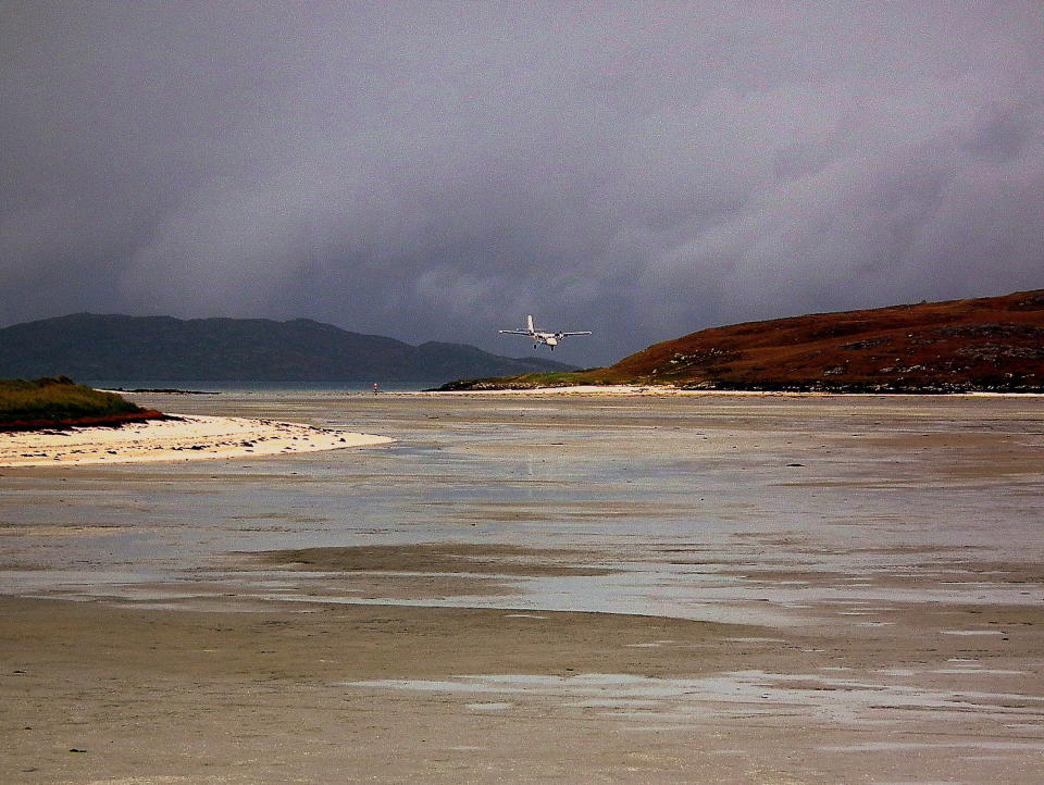 This plane is landing on a beach. For real. The t<a href="http://www.scotland.org/features/barra-airport" target="_blank">hree runways at this airport, located on the island of Barra, become submerged during high tide</a>. The beach is open to the public...when the windsock isn't blowing and the airport is operational. 