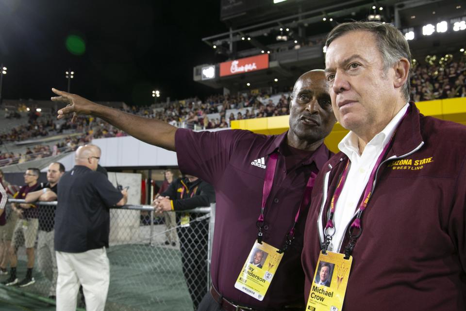ASU President Michael Crow (right) has given Arizona State athletic director Ray Anderson a vote of confidence.