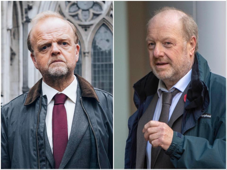 Toby Jones (left) paid tribute to the ‘doggedness, determination and sheer intelligence’ of Alan Bates (right) (ITV, Shutterstock)