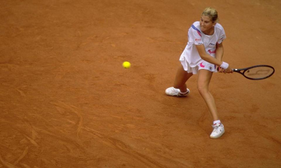 Seles in full flight at the 1990 French Open.