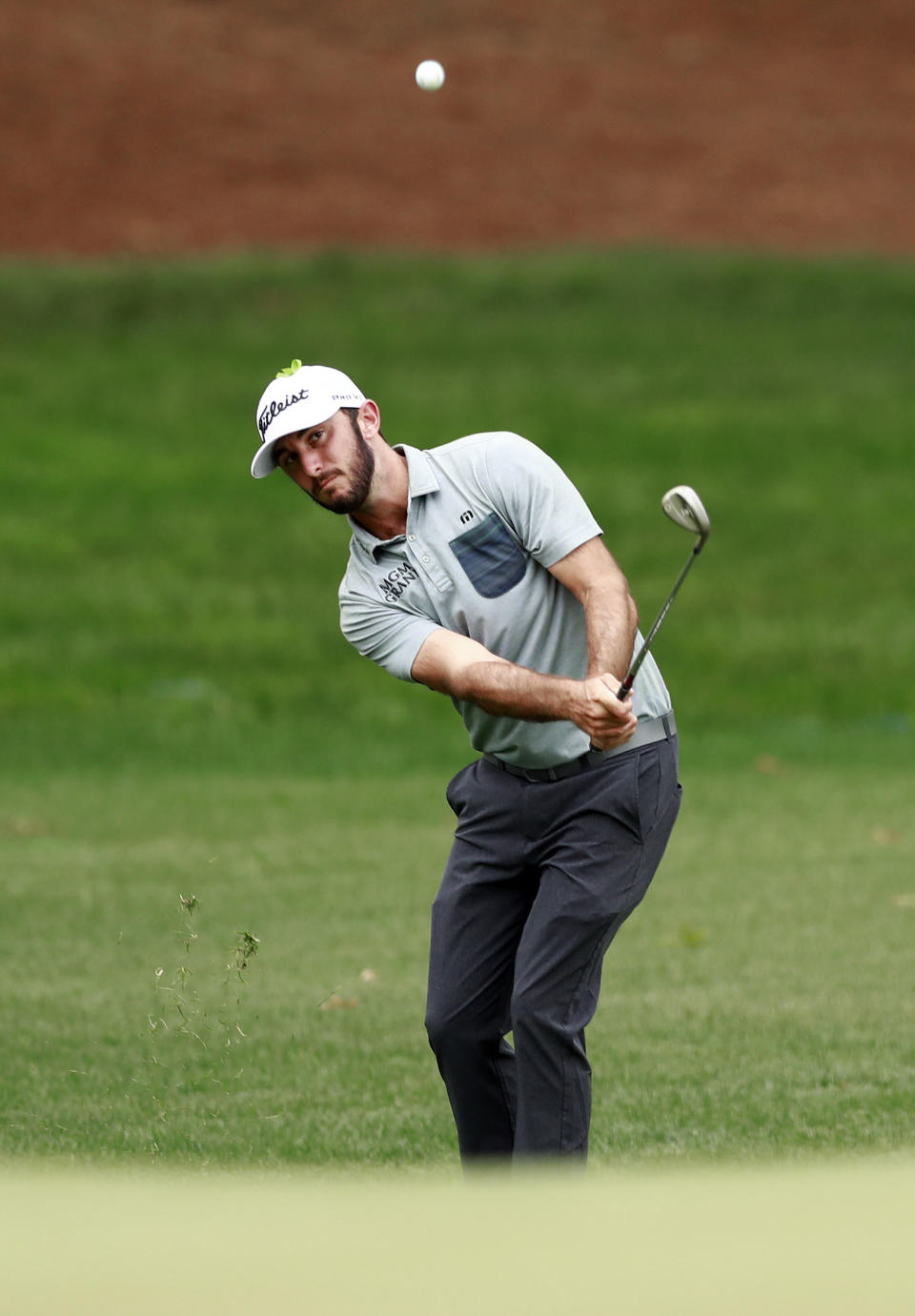 Max Homa chips to the second hole during the final round of the Wells Fargo Championship golf tournament at Quail Hollow Club in Charlotte, N.C., Sunday, May 5, 2019. (AP Photo/Jason E. Miczek)