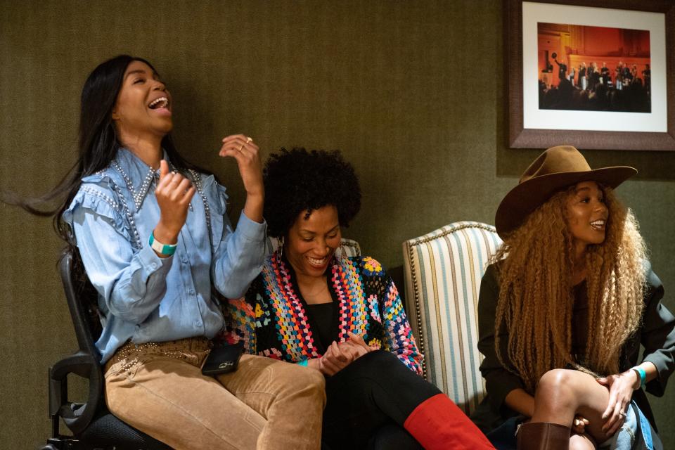 Country artists, from left, Sacha, Rissi Palmer and Tiera Kennedy speak to The Tennessean about the state of Black women in the genre after Camille Parker's debut at the Grand Ole Opry in Nashville, Tenn., Saturday, Feb. 17, 2024.