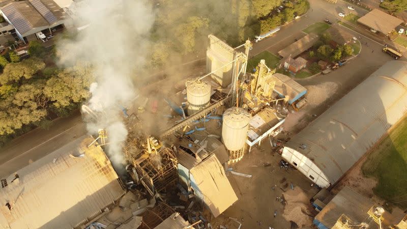 General view after a series of explosions at grain silos owned by agro-industrial cooperative C. Vale in the city of Palotina