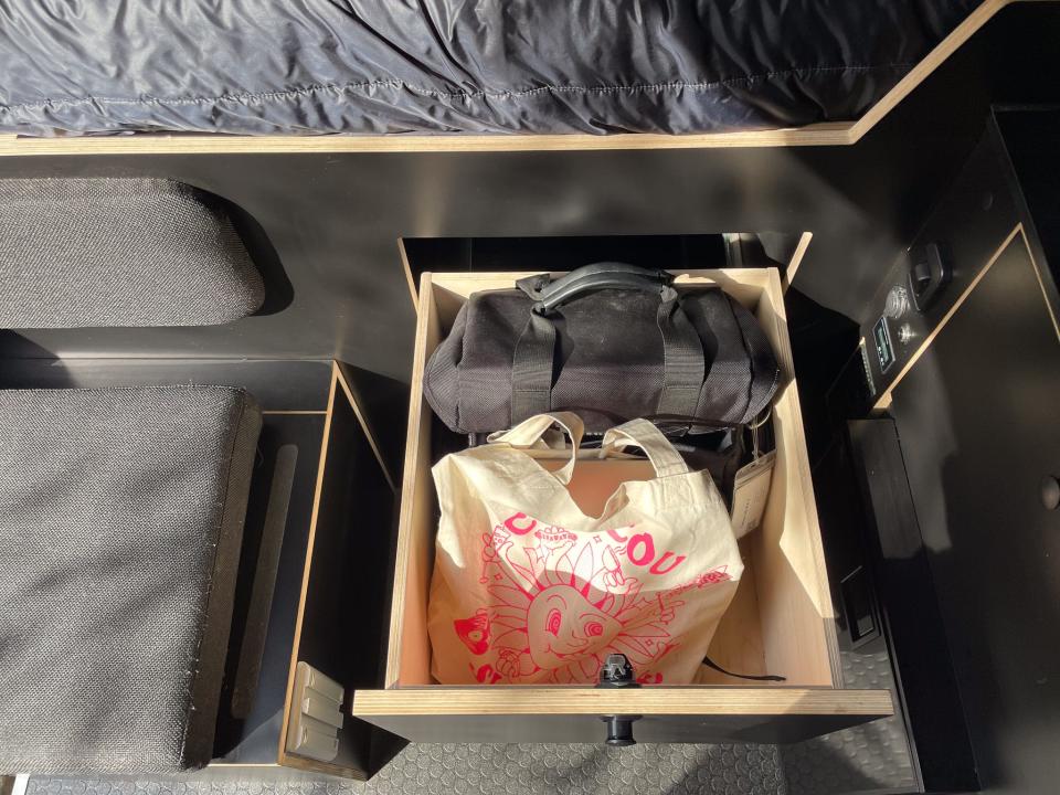 Business Insider's author's camera bag in her van.