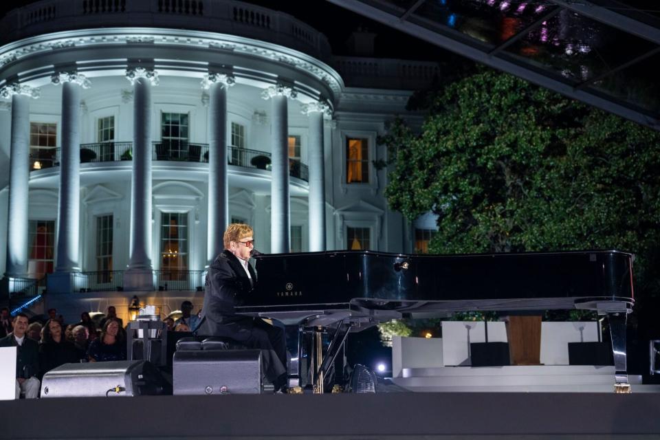 Sir Elton John performs, Friday, September 23, 2022, on the South Lawn at the White House. (Official White House Photo by Adam Schultz)