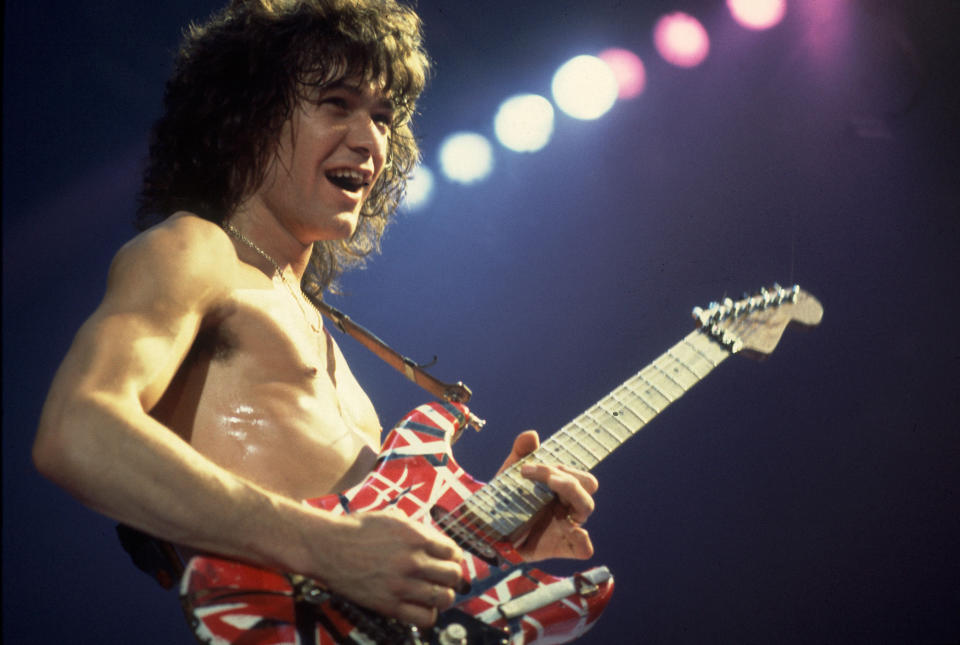 Eddie Van Halen performs with Van Halen in Chicago, Illinois on October 11, 1981