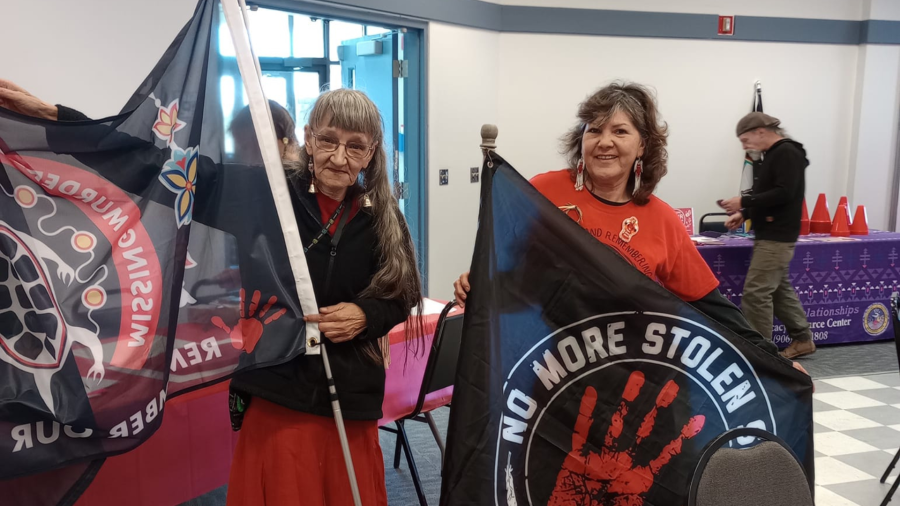 Survivors of Indian Boarding Schools, Kim Fyke (L) and Linda Cobe (R), attended Sunday’s march.