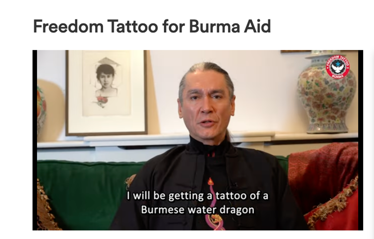 Oxford-born Kim Aris has joined forces with a charity urging people to get a tattoo in support of Myanmar and raise money for the millions displaced by the civil war (Kim Aris)