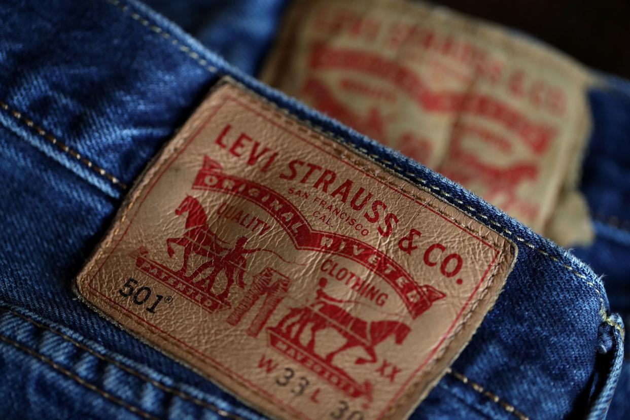 The Levi's logo is displayed on Levi's 501 jeans on February 13, 2019 in San Francisco, California.