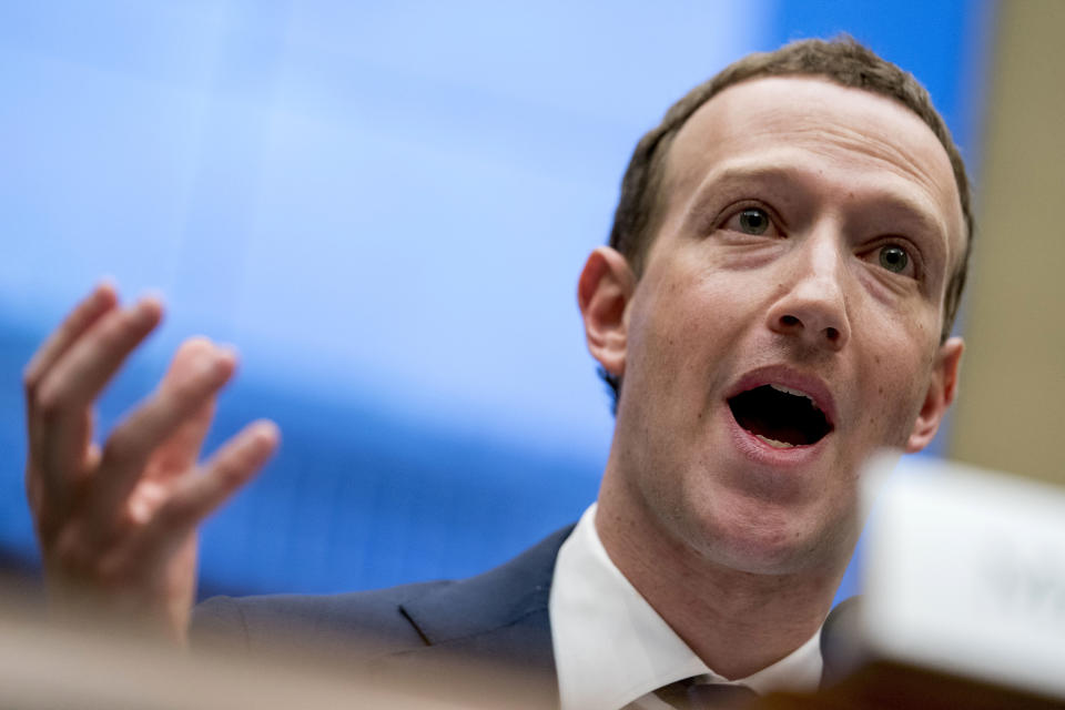 Facebook CEO Mark Zuckerberg testifies at a House Energy and Commerce hearing on Capitol Hill in Washington, D.C., on Wednesday. (AP Photo/Andrew Harnik)