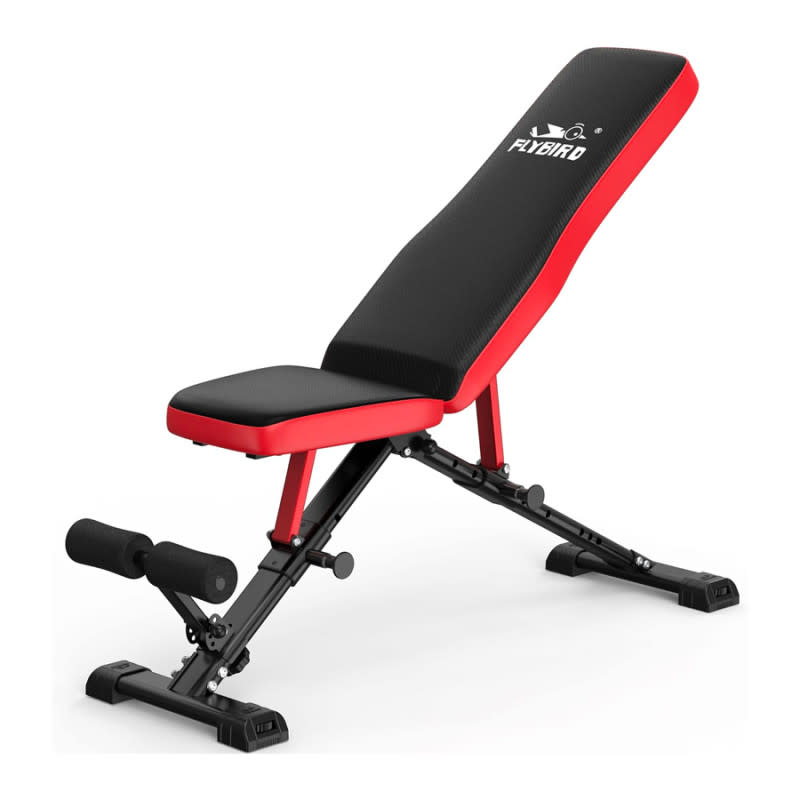 <p>Courtesy of Amazon</p><p>It’s tough to get a good chest workout without a reliable <a href="http://mensjournal.com/gear/weight-benches" rel="nofollow noopener" target="_blank" data-ylk="slk:weight bench;elm:context_link;itc:0;sec:content-canvas" class="link ">weight bench</a>, and this adjustable one by Flybird goes from 90 degrees down to -30 with an easy-click system to allow for flat, incline, decline, and shoulder presses. You can also use it for countless other exercises like one-arm rows for the back and seated dumbbell curls. It’s the perfect gift for gym lovers who aren’t always able to get to the gym. We like this particular bench because it’s more affordable than most of its competitors, has an 880-pound load capacity, and is easy to fold up and store at home when not in use. </p><p>[$170 (was $200); <a href="https://clicks.trx-hub.com/xid/arena_0b263_mensjournal?q=https%3A%2F%2Fwww.amazon.com%2Fdp%2FB09B7C7TVJ%3FlinkCode%3Dll1%26tag%3Dmj-yahoo-0001-20%26linkId%3D056e99a6c84775b1f6699de9c6153634%26language%3Den_US%26ref_%3Das_li_ss_tl&event_type=click&p=https%3A%2F%2Fwww.mensjournal.com%2Fhealth-fitness%2Fgifts-for-gym-lovers%3Fpartner%3Dyahoo&author=Joe%20Wuebben&item_id=ci02ccaafea000268f&page_type=Article%20Page&partner=yahoo&section=shopping&site_id=cs02b334a3f0002583" rel="nofollow noopener" target="_blank" data-ylk="slk:amazon.com;elm:context_link;itc:0;sec:content-canvas" class="link ">amazon.com</a>]</p>