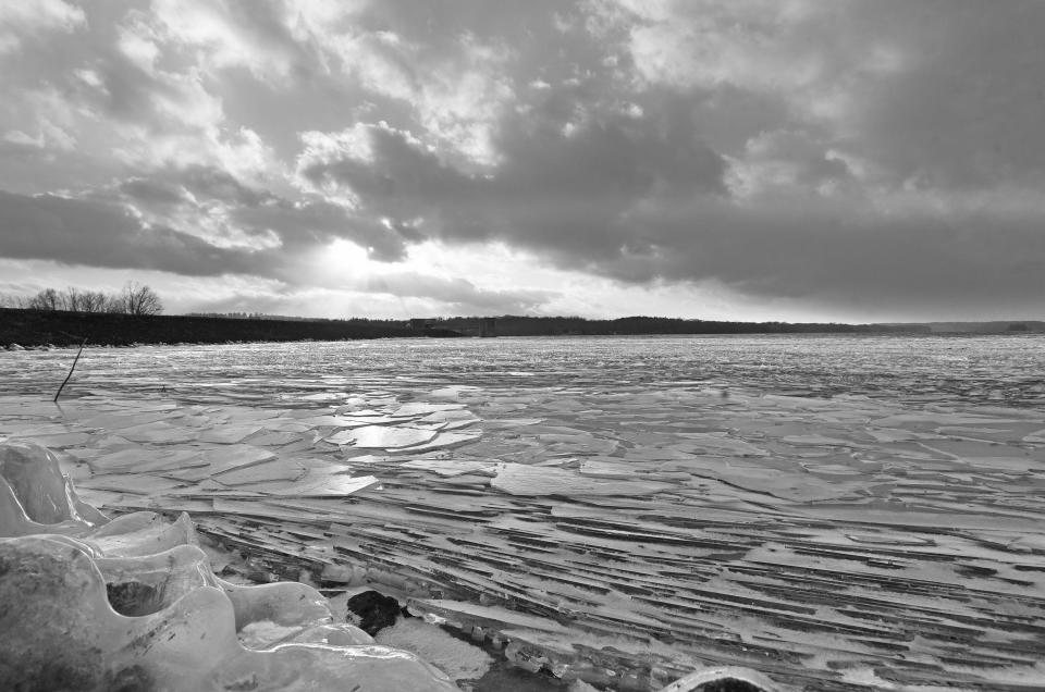 Ice formations decorate the shore of the Clear Fork Reservoir in January of 2022.