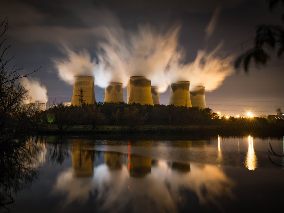 Drax power station releases over 13 million tonnes of CO2 a year from burning wood (Getty)