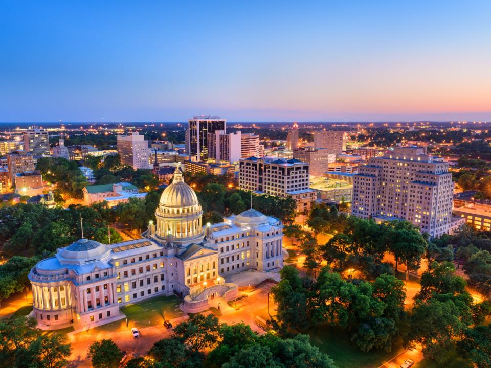 Jackson, Mississippi, skyline over the Capitol Building.