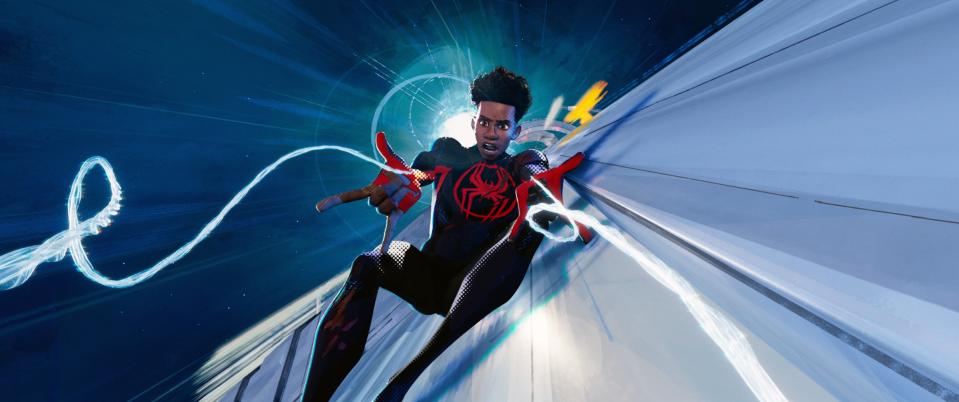 Miles Morales slings his webs in Spider-Man: Across the Spider-Verse. (Sony Pictures/Courtesy Everett Collection)