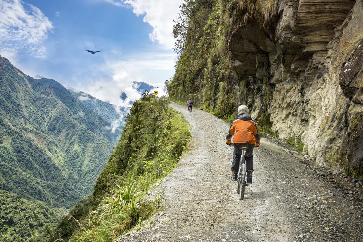 cyclists on the North Yungas Road, Bolivia