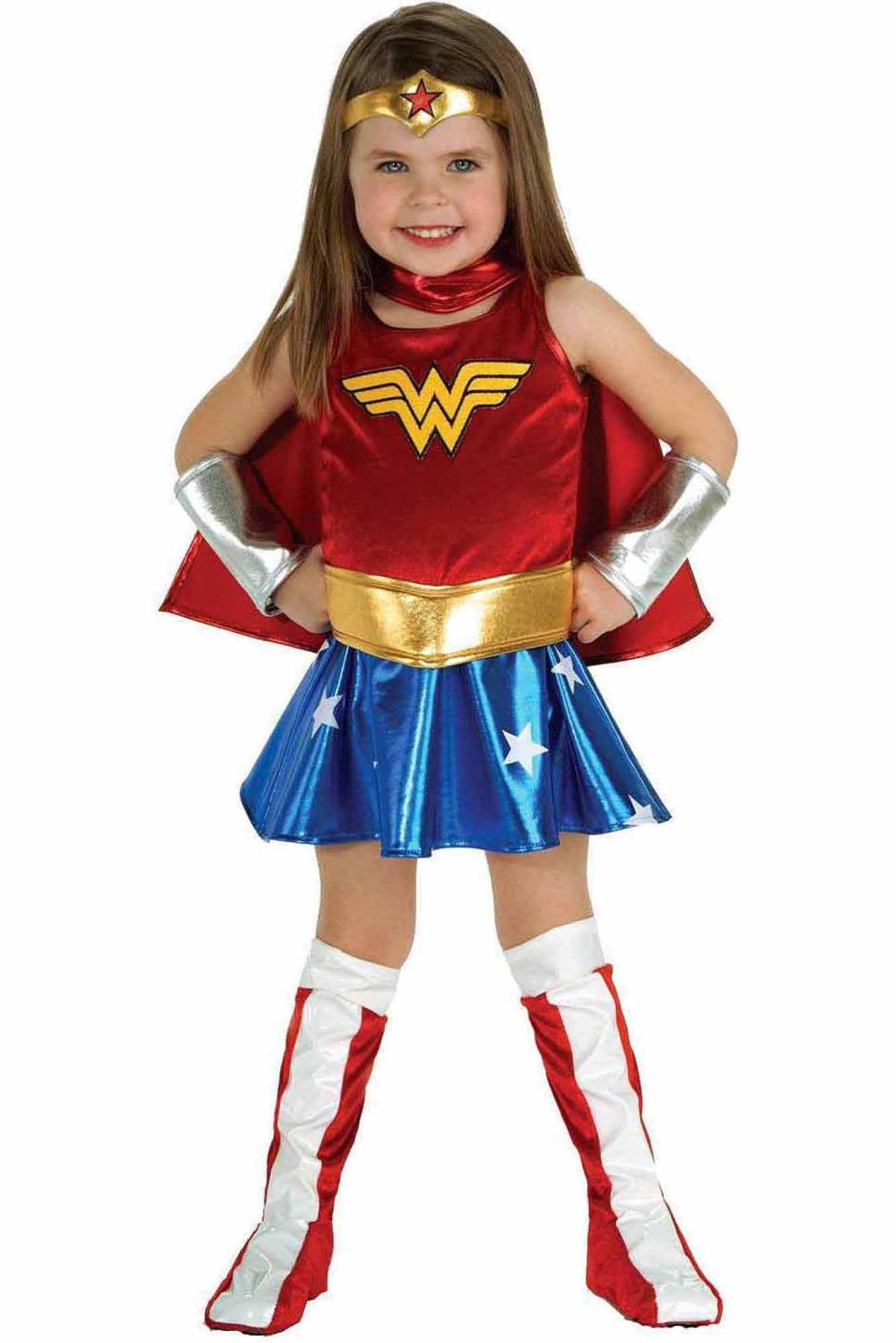 <p><strong>Wonder Woman</strong></p><p>walmart.com</p><p><strong>$22.49</strong></p><p><a rel="nofollow noopener" href="http://www.walmart.com/ip/6051368" target="_blank" data-ylk="slk:SHOP NOW;elm:context_link;itc:0;sec:content-canvas" class="link ">SHOP NOW</a></p><p>No one said she had to wait to <a rel="nofollow noopener" href="https://www.redbookmag.com/fashion/g22152225/best-halloween-costume-ideas-for-women/" target="_blank" data-ylk="slk:be a grown-up;elm:context_link;itc:0;sec:content-canvas" class="link ">be a grown-up</a> to channel her ultimate girl hero. </p>