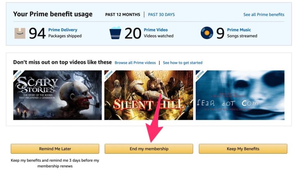 Click 'End my membership' at the bottom of the screen.
