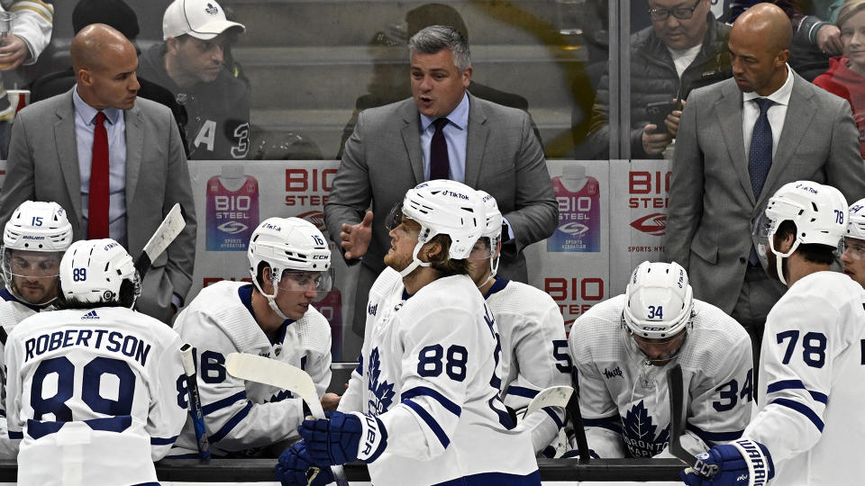 The Maple Leafs are reeling after a tough road trip. (AP Photo/Alex Gallardo)