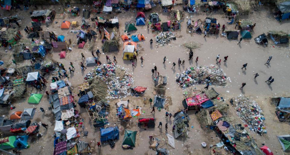 The migrant camp in Del Rio, Texas thinned out as migrants returned to Mexico or were expelled by the U.S., as seen in these drone photos taken on Tuesday, Sept. 21, 2021.