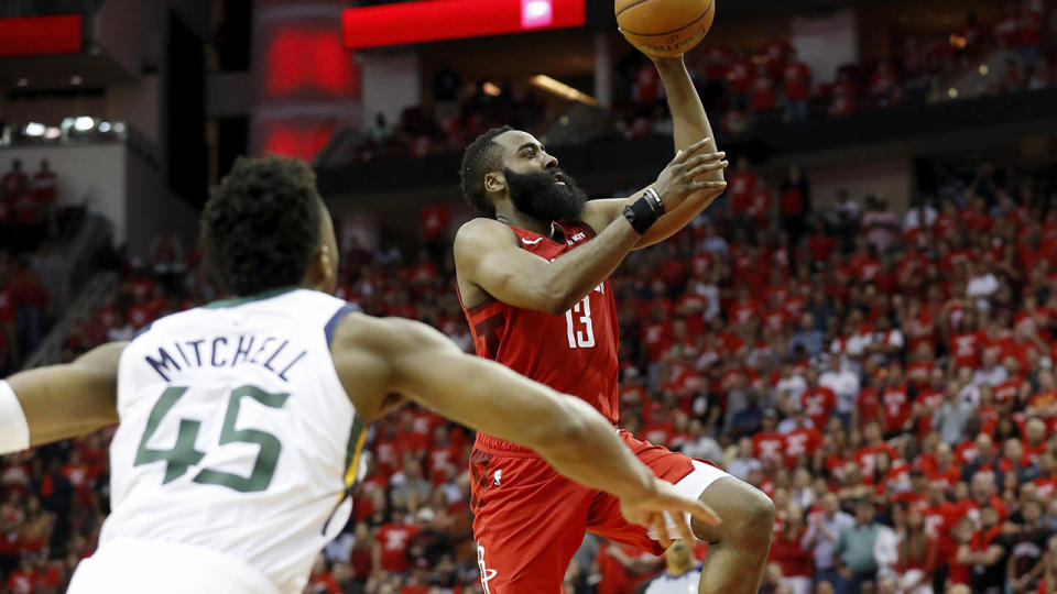 James Harden in action. (Photo by Tim Warner/Getty Images)