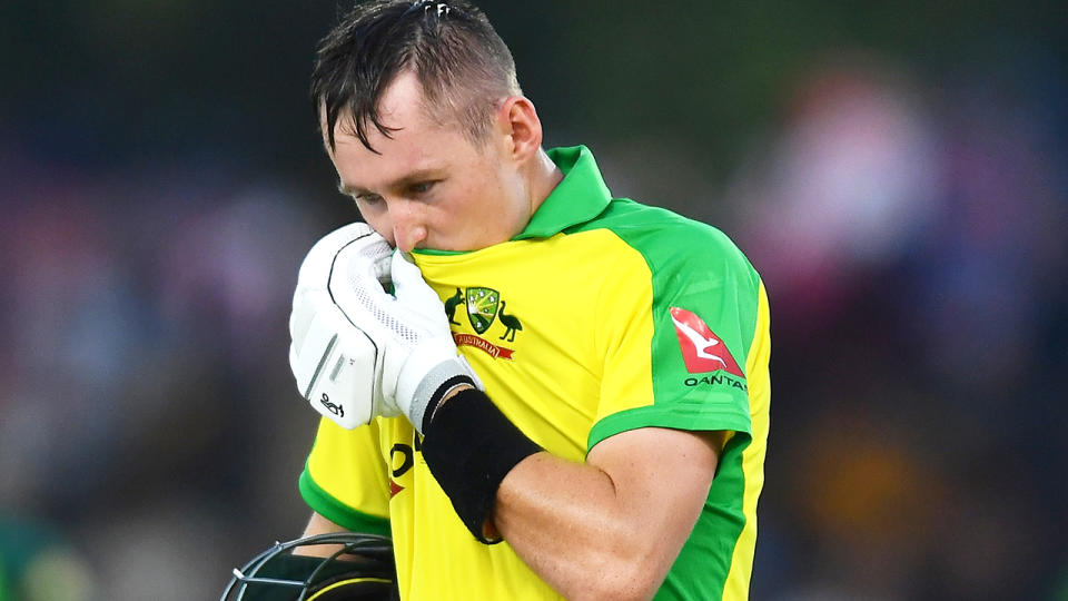 Marnus Labuschagne, pictured leaving the ground after losing his wicket, scored 41 in a losing effort for Australia.