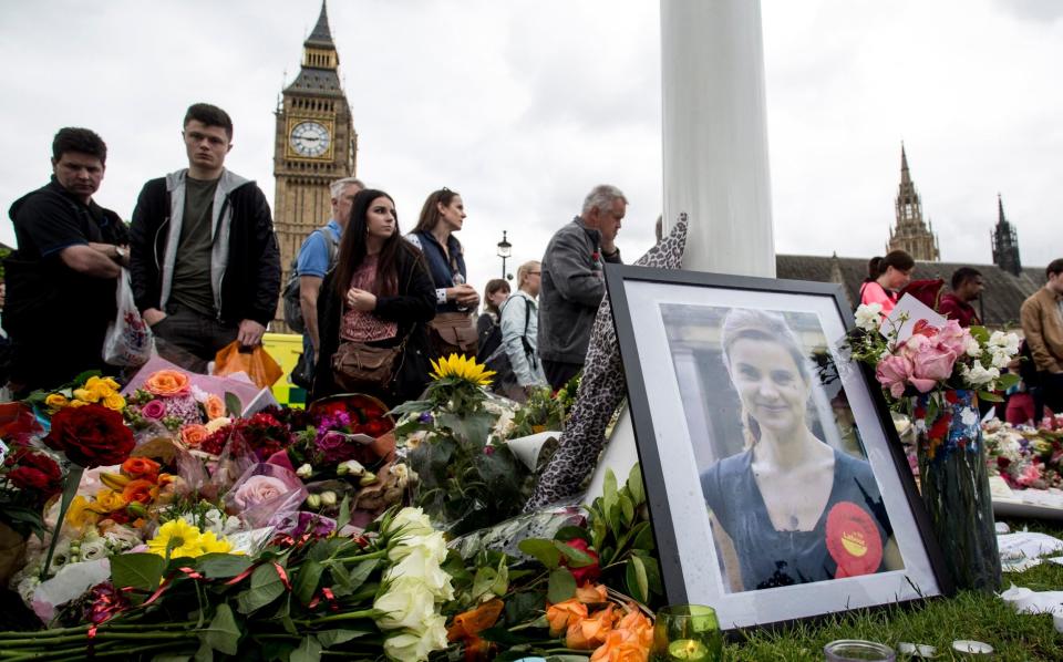 Floral tributes at Westminster to Jo Cox