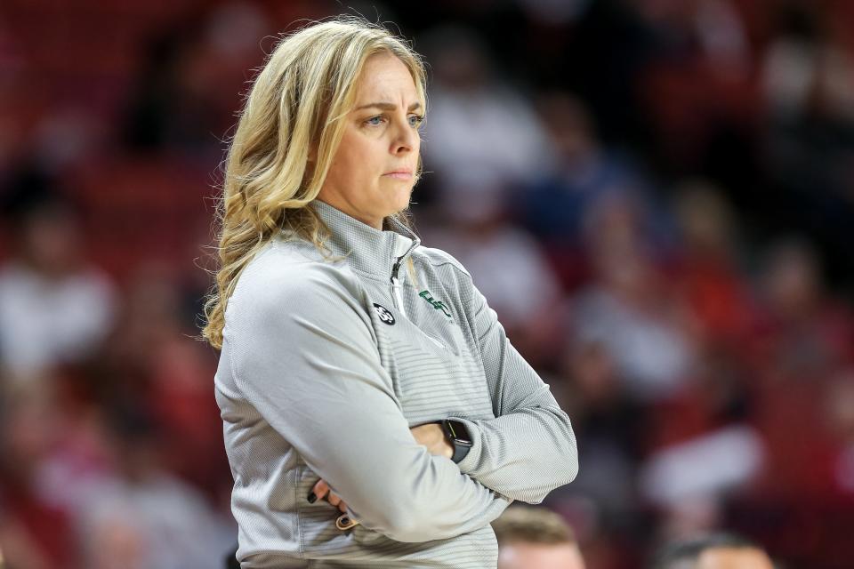 Baylor Nicki Collen stands on the sidelines in the first quarter during a women’s college basketball game between the Oklahoma Sooners (OU) and the Baylor Lady Bears at Lloyd Noble Center in Norman, Okla., Tuesday, Jan. 3, 2023.