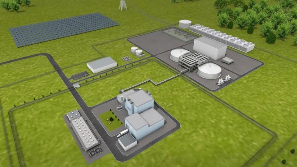 Bill Gates' nuclear energy company TerraPower and utility Rocky Mountain Power plan to bring a nuclear power plant,  to Wyoming. The small modular reactor will make use of a molten salt energy storage system. Note: this image a rendering of the nuclear power plant.