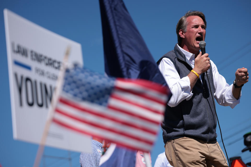 Republican gubernatorial candidate Glenn Youngkin speaks at a campaign rally to encourage voters to cast their ballots early September 24, 2021 in Harrisonburg, Virginia. (Win McNamee/Getty Images)