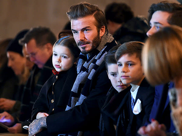 David Beckham and his children at Victoria Beckham's New York fashion show