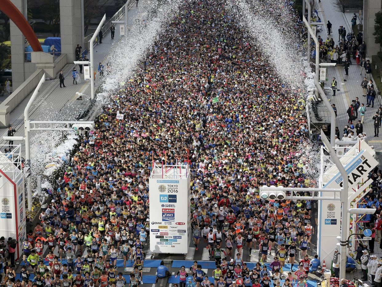 Runners fill the street in front of the Tokyo Metropolitan Government Building at the start of the Tokyo Marathon 2016 in Tokyo, Japan. Some 30,000 runners participated in the tenth edition of the Tokyo Marathon, one of the six World Marathon Majors