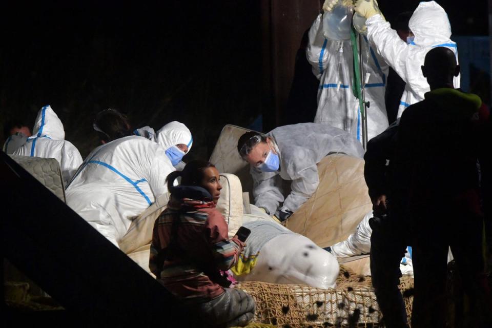 Veterinarians take care of a beluga whale that was stranded in the River Seine at Notre Dame de la-Garenne, northern France, on August 9, 2022. - (AFP via Getty Images)