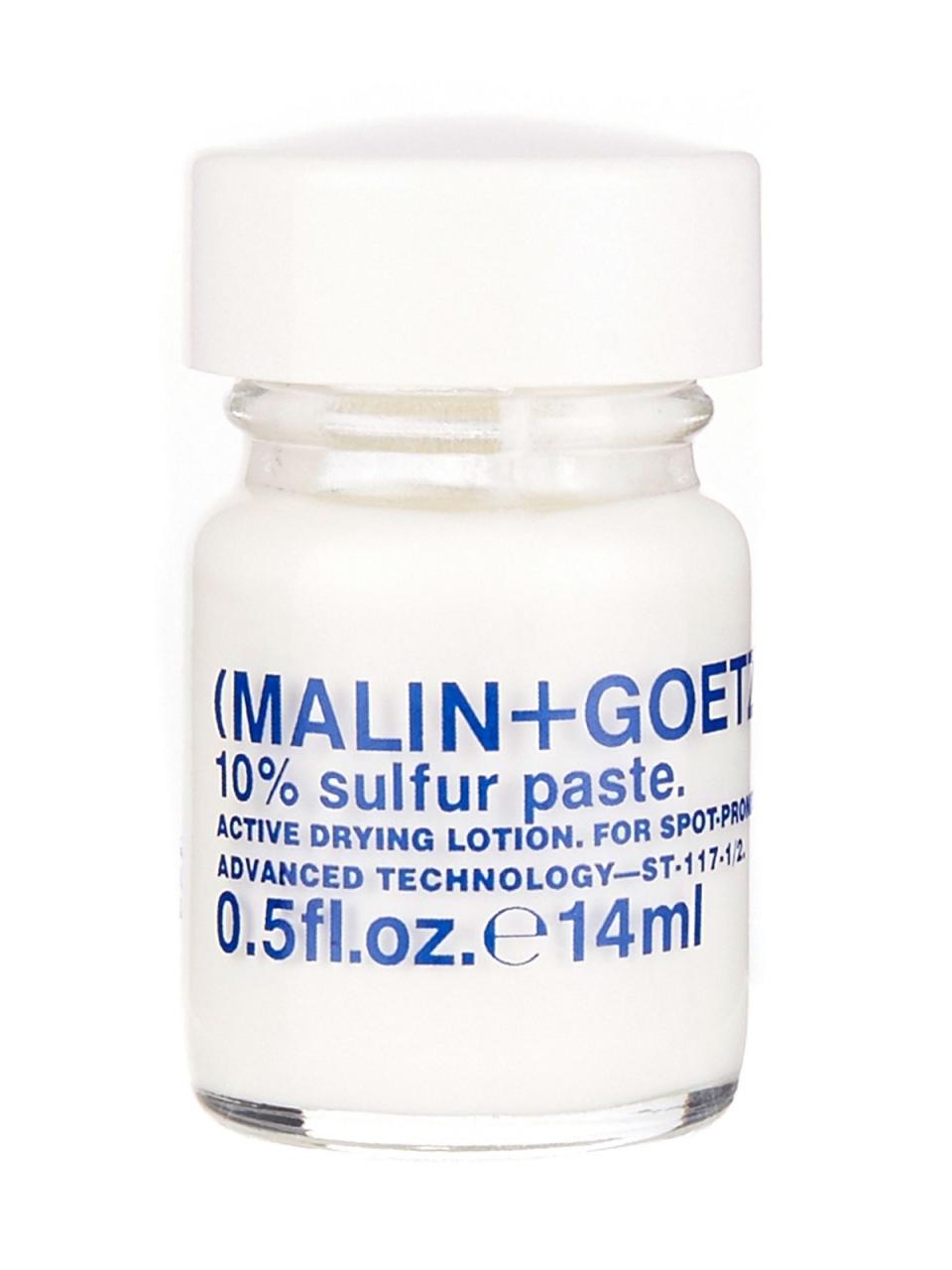 10% sulphur paste: £16.50, Malin + Goetz, liberty.co.uk<br/><br/>Use a clean cotton bud to apply a dab of the thick paste at the bottom of this little jar before bed, and it'll dry out pimples while you sleep. (                                                      )