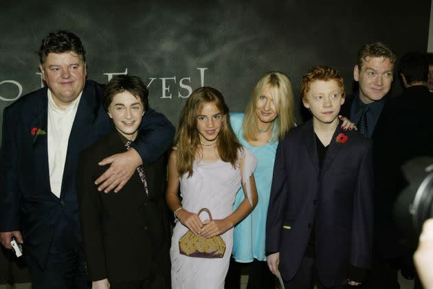 Robbie Coltrane, Daniel Radcliffe, Emma Watson, J.K. Rowling, Rupert Grint and Kenneth Branagh appear at the U.K. premiere of 