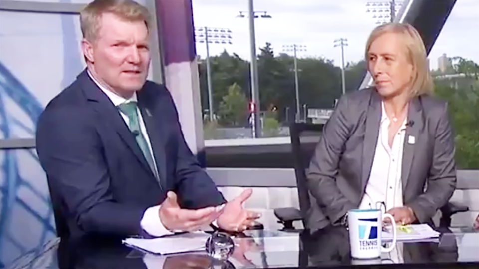 Jim Courier and Martina Navratilova, pictured here discussing Nick Kyrgios.