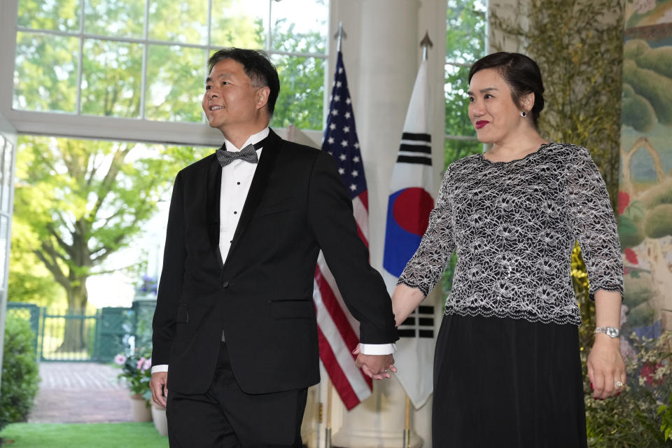 Rep. Ted Lieu, D-Calif., and his wife Betty arrive for the State Dinner with President Joe Biden and the South Korea's President Yoon Suk Yeol at the White House, Wednesday, April 26, 2023, in Washington. (AP Photo/Alex Brandon)