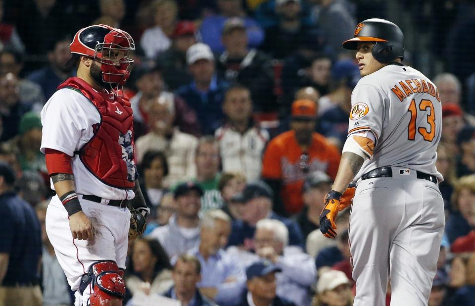 Manny Machado didn't hold back any feelings after the Red Sox threw at him for the second time in two series. (AP Photo/Michael Dwyer)