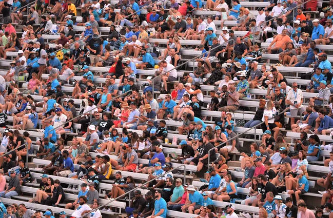 Panthers fans at Wofford College during training camp in 2021.