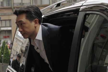 Thai businessman Bee Taechaubol arrive at a hotel downtown in Milan April 29, 2015. AC Milan owner Silvio Berlusconi will hold talks with Taechaubol later on Wednesday to discuss the sale of a stake in the Serie A soccer club, a source close to Berlusconi said. REUTERS/Alessandro Garofalo