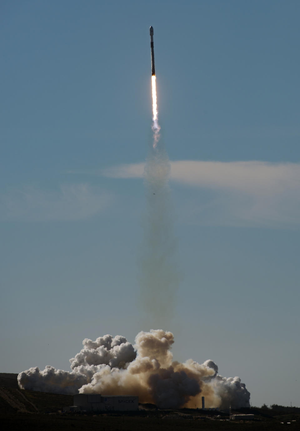 In this photo provided by the U.S. Air Force, a SpaceX Falcon 9 rocket, carrying the Spaceflight SSO-A: SmallSat Express, launches from Space Launch Complex-4E at Vandenberg Air Force Base, Calif., Monday, Dec. 3, 2018. The SpaceX rocket carrying 64 small satellites, marks the first time the same Falcon 9 rocket has been used in three space missions. (Michael Peterson/U.S. Air Force via AP)