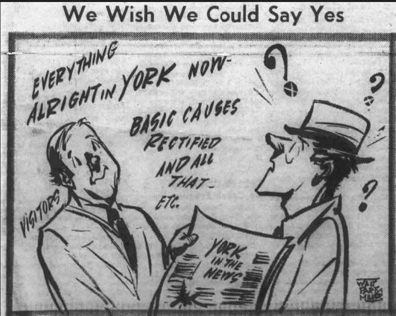 As the 1969 riots wound down after about a week’s unrest, this Walt Partymiller Gazette and Daily cartoon questions whether the peace was certain and the root causes really had been addressed.