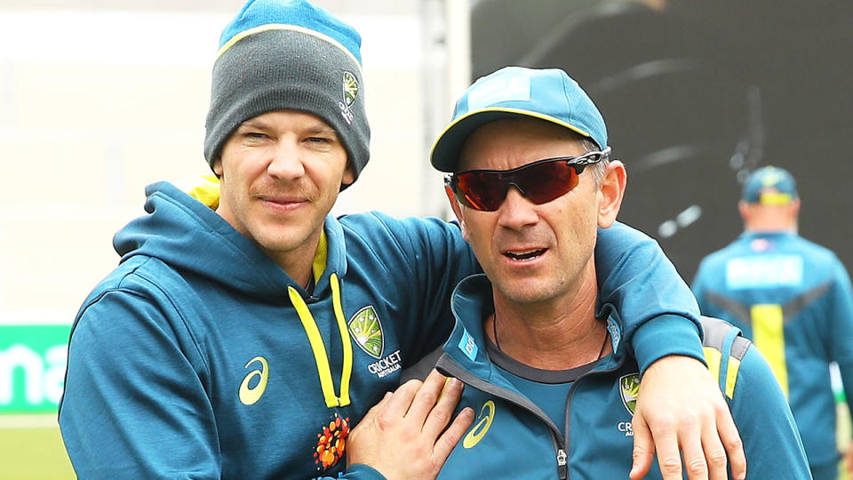 From left to right, former Australia Test captain Tim Paine and coach Justin Langer.