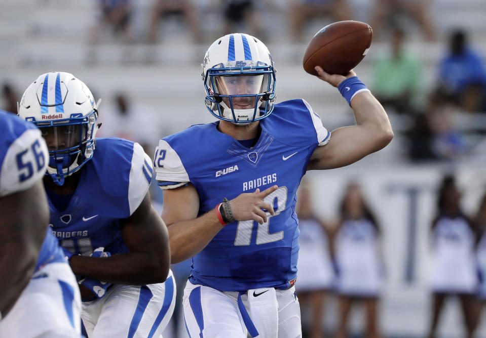 Can Brent Stockstill (12) and Middle Tennessee challenge Western Kentucky in the C-USA East? (AP Photo/Mark Humphrey, File)